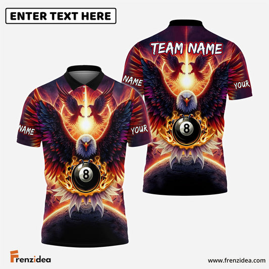 Frenzidea Billiards 8Ball Pool Hawk Pattern Customized Name 3D Shirt (4 Colors)