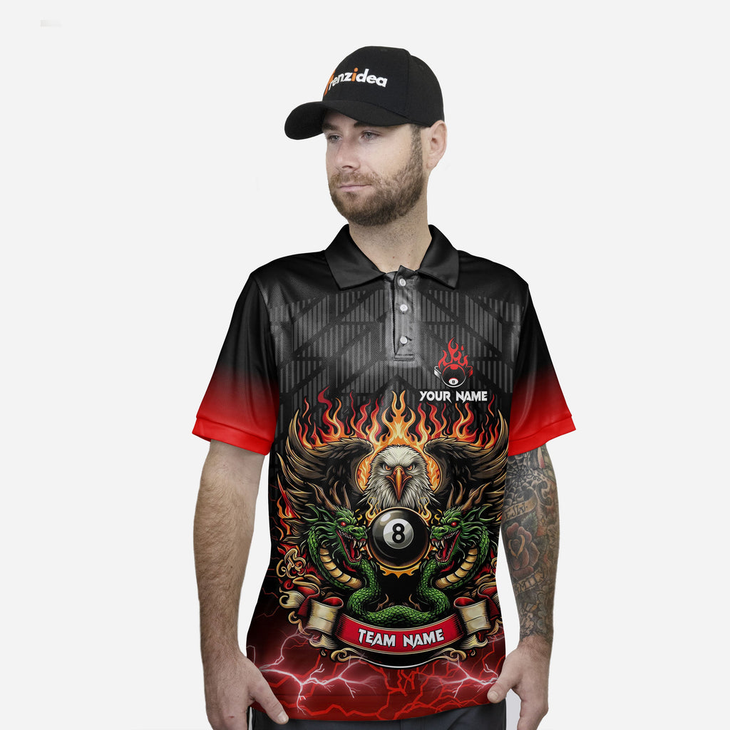 Frenzidea Billiards Ball 8 Eagle Dragon Personalized Name, Team Name Unisex Shirt (4 Colors)