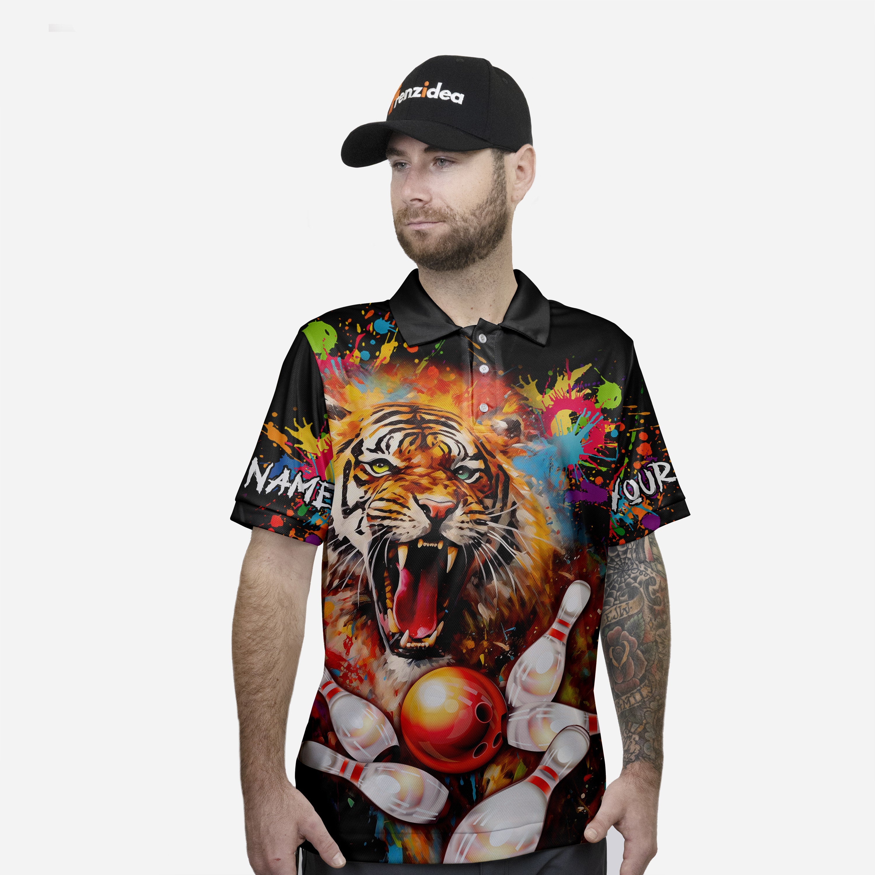 Frenzidea Bowling and Pins Tiger Customized Name, Team Name 3D Shirt