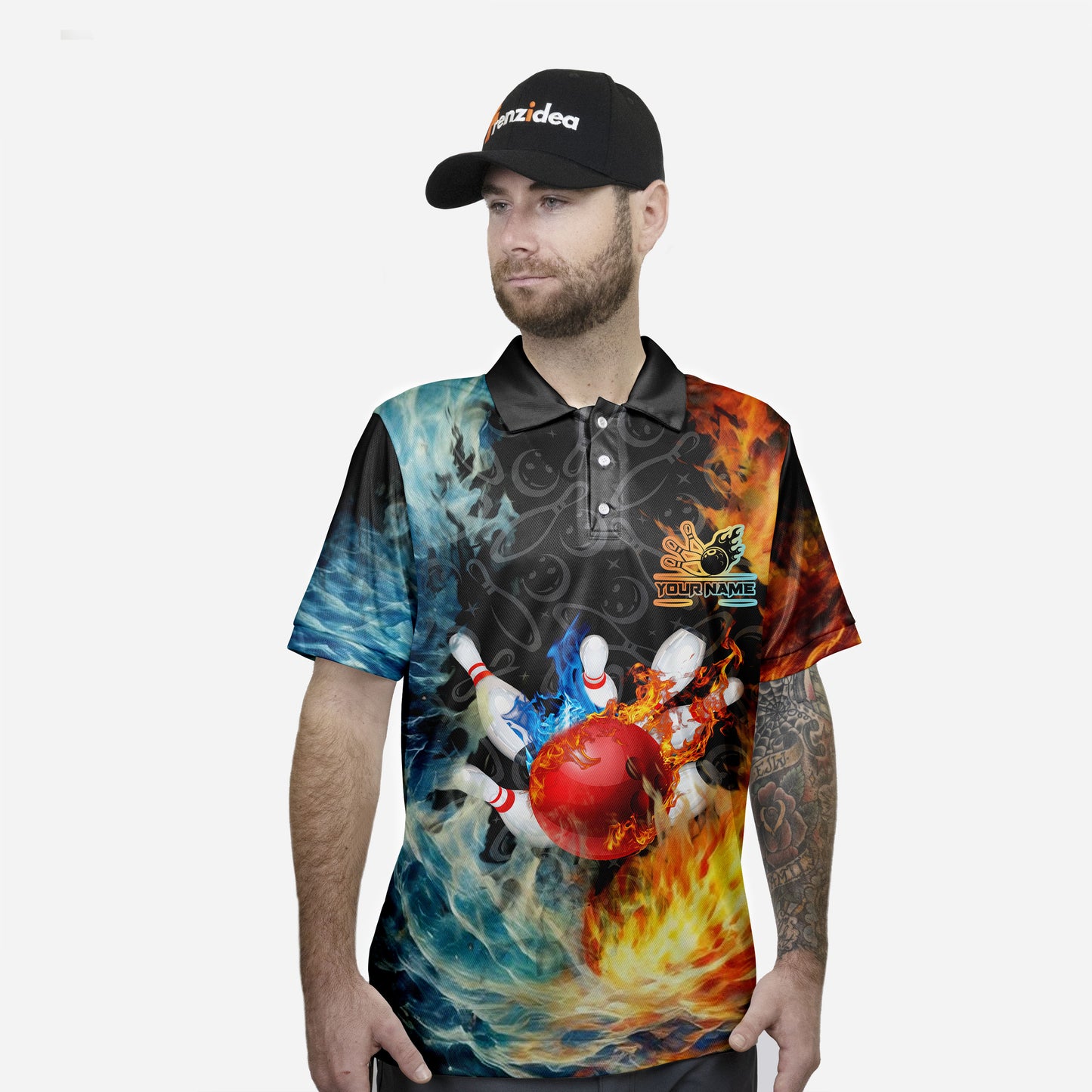 Frenzidea Bowling And Pins Flame and Ice Personalized Name, Team Name 3D Shirt (4 Colors)
