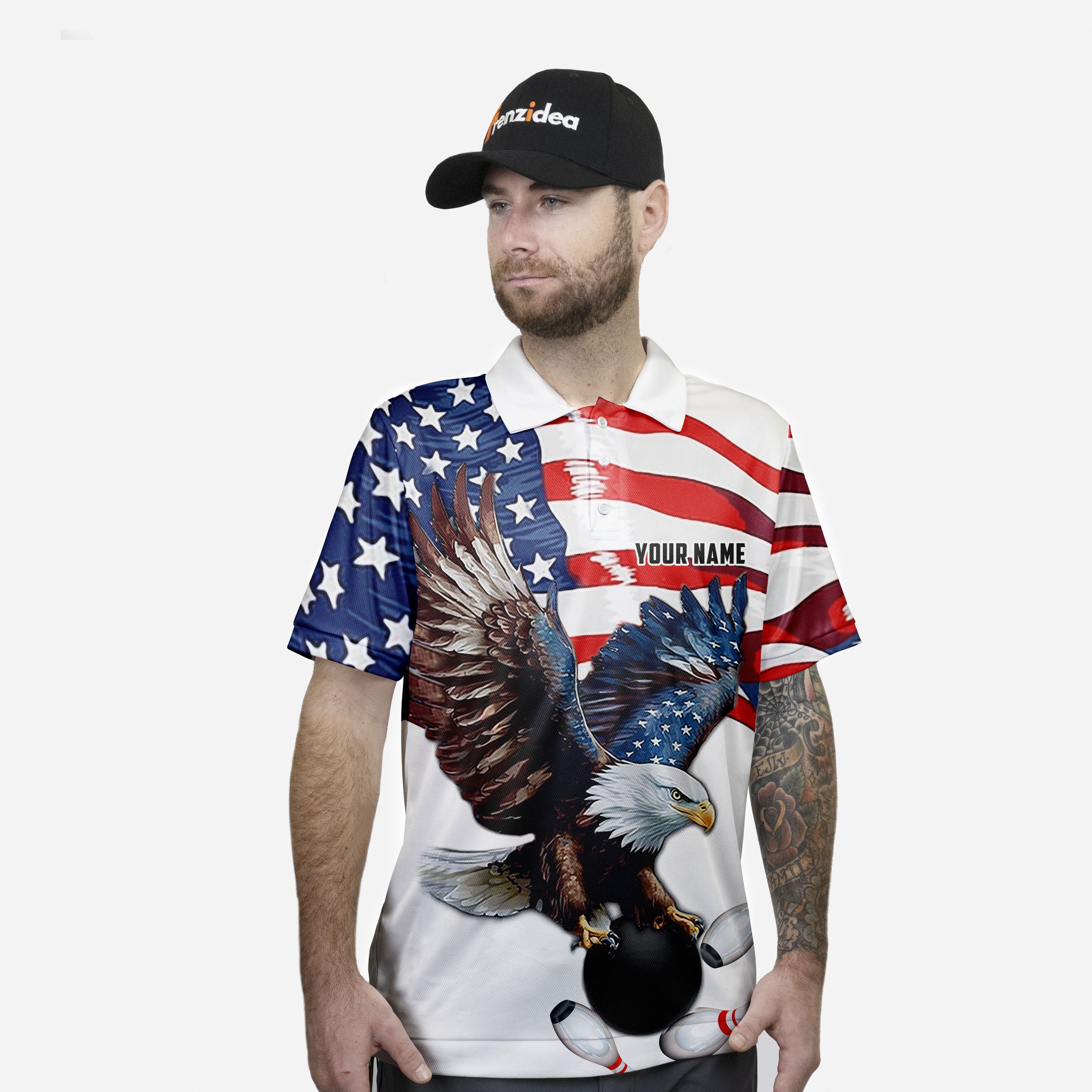 Frenzidea Bowling And Pins Eagle US Flag Retro Personalized Name, Team Name Unisex Shirt