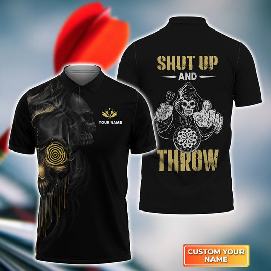 Frenzidea Darts Skull Shut Up and Throw Personalized Name 3D Shirt