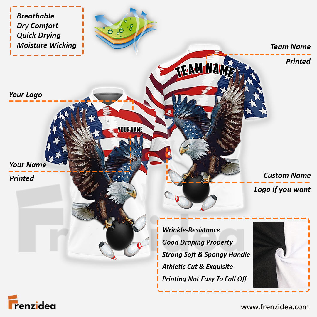 Frenzidea Bowling And Pins Eagle US Flag Retro Personalized Name, Team Name Unisex Shirt