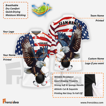 Frenzidea Bowling And Pins Eagle US Flag Retro Personalized Name, Team Name Unisex Shirt