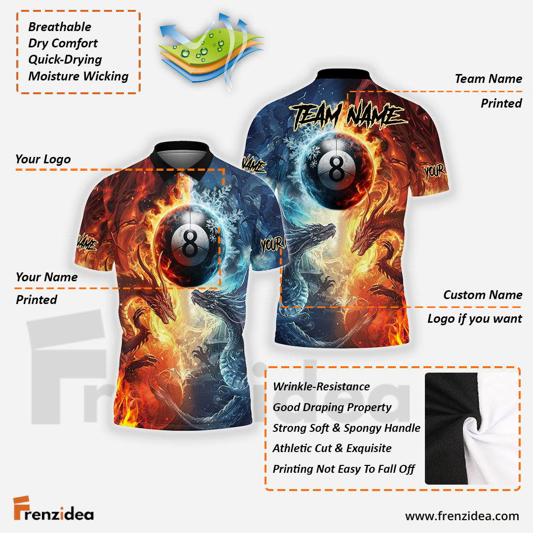 Frenzidea Billiards Pool 8 Dragon Fire Water Personalized Name 3D Shirt