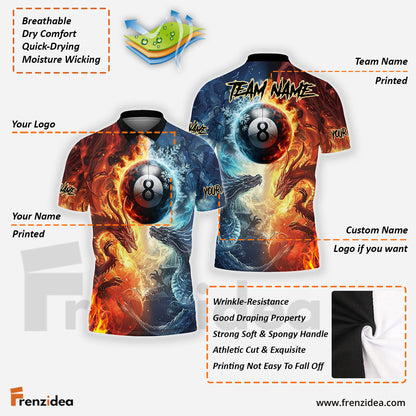 Frenzidea Billiards Pool 8 Dragon Fire Water Personalized Name 3D Shirt