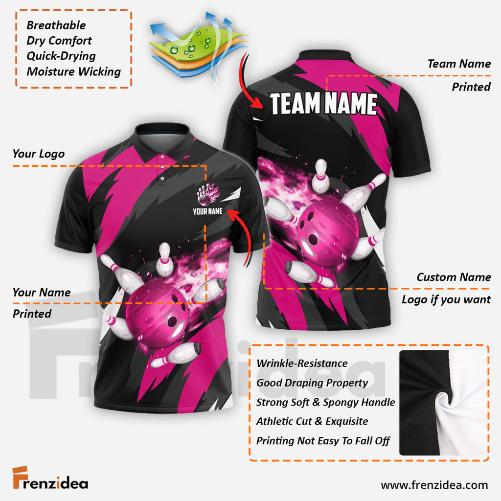 Frenzidea Bowling And Pins Flaming Throw Customized Name 3D Shirt ( 6 Colors)