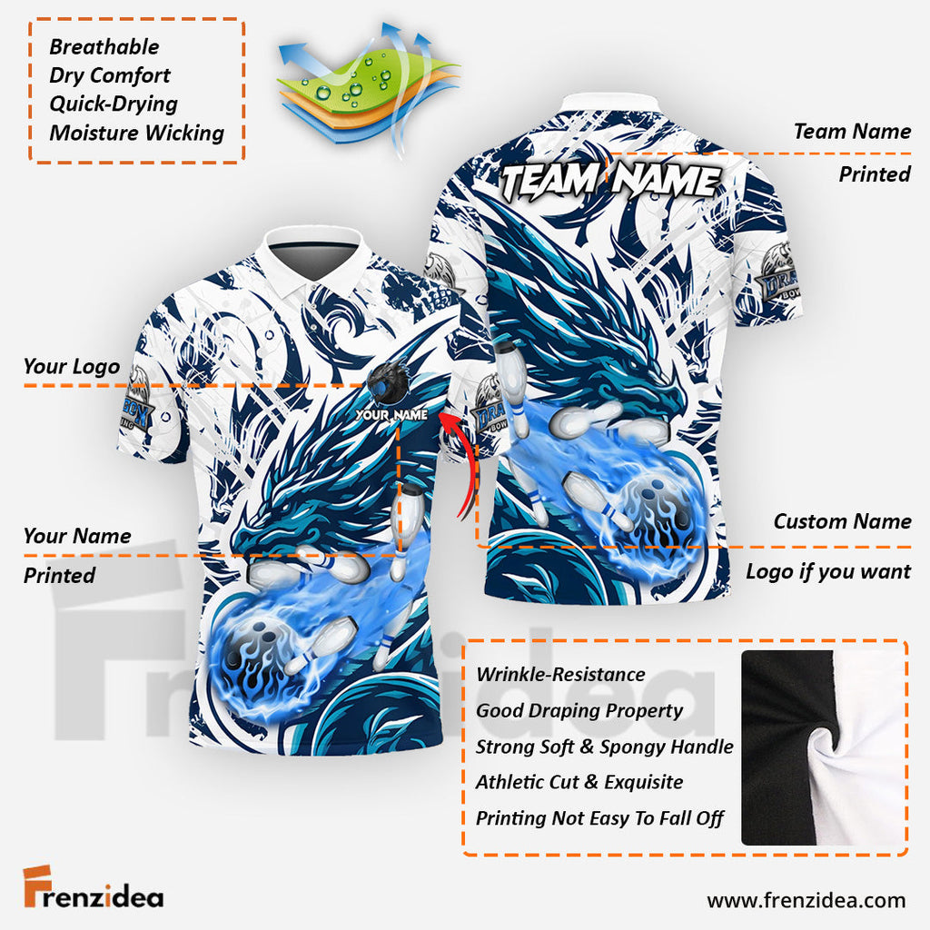 Frenzidea Bowling And Pins Blasting Dragon Customized Name 3D Shirt ( 6 Colors)