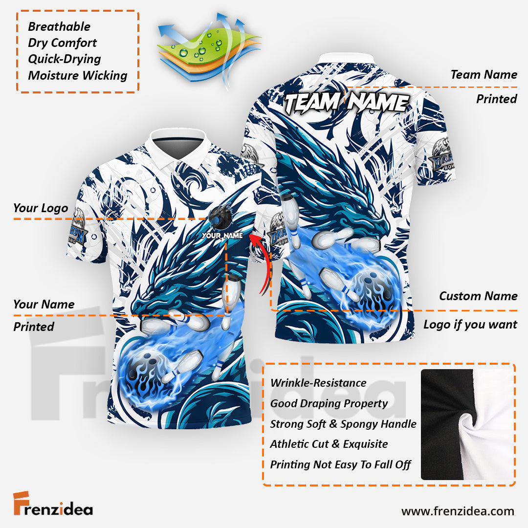 Frenzidea Bowling And Pins Blasting Dragon Customized Name 3D Shirt ( 6 Colors)
