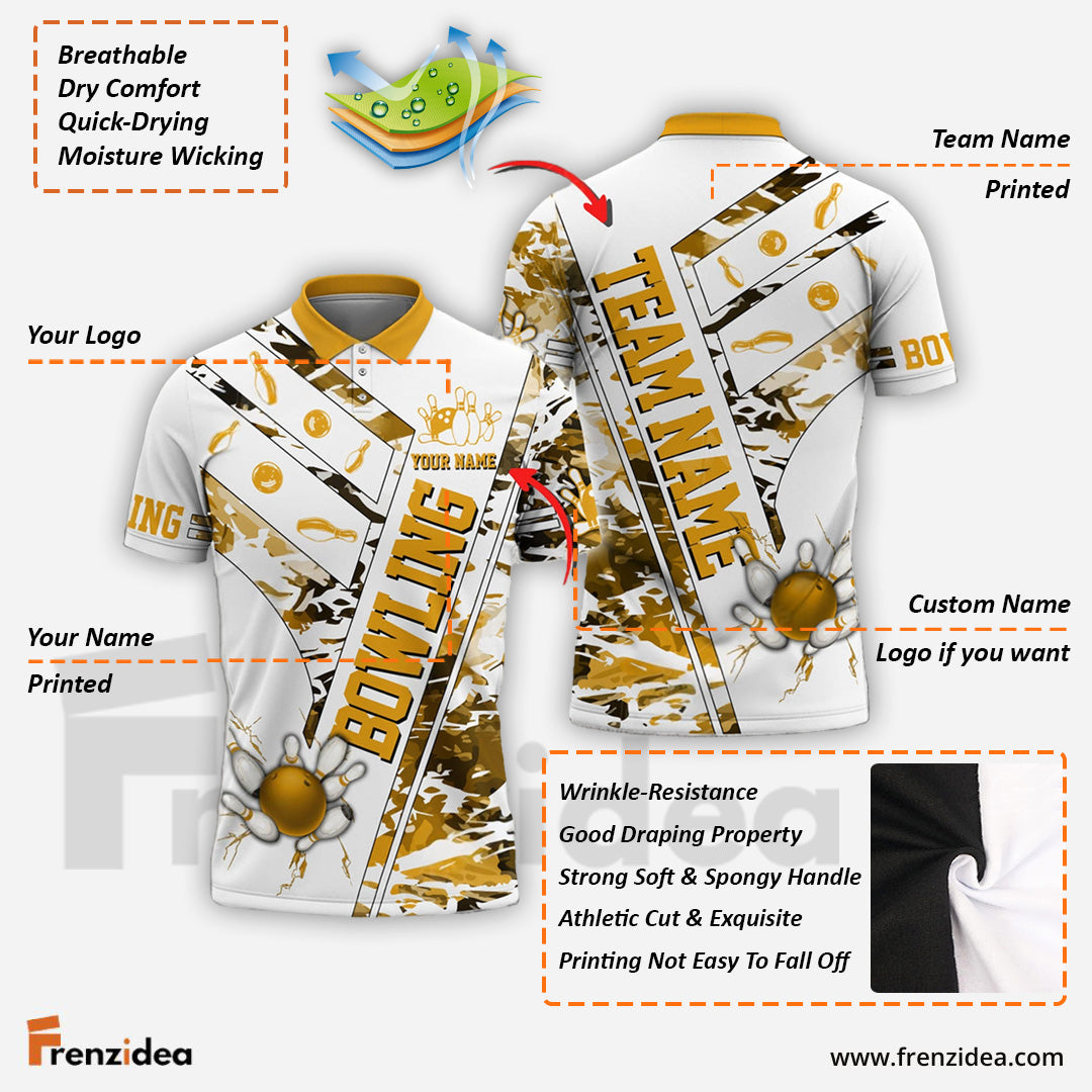 Frenzidea Bowling And Pins White Grunge Customized Name 3D Shirt (4 Colors)