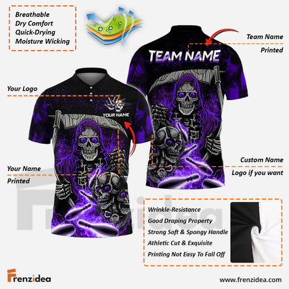 Frenzidea Bowling And Pins Reaper Flame Customized Name 3D Shirt (4 Colors)