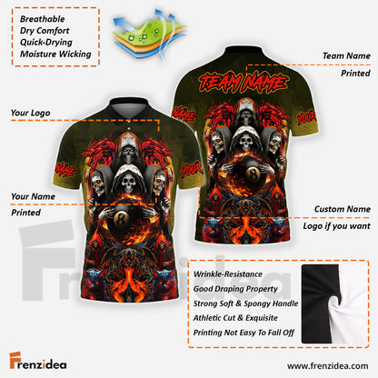 Frenzidea Billiards Ball 8 Pool Skull Dragon Personalized Name 3D Shirt