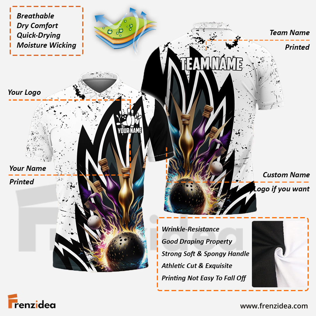 Frenzidea Bowling Ball and Pins Wing Pattern Personalized Name, Team Name 3D Shirt