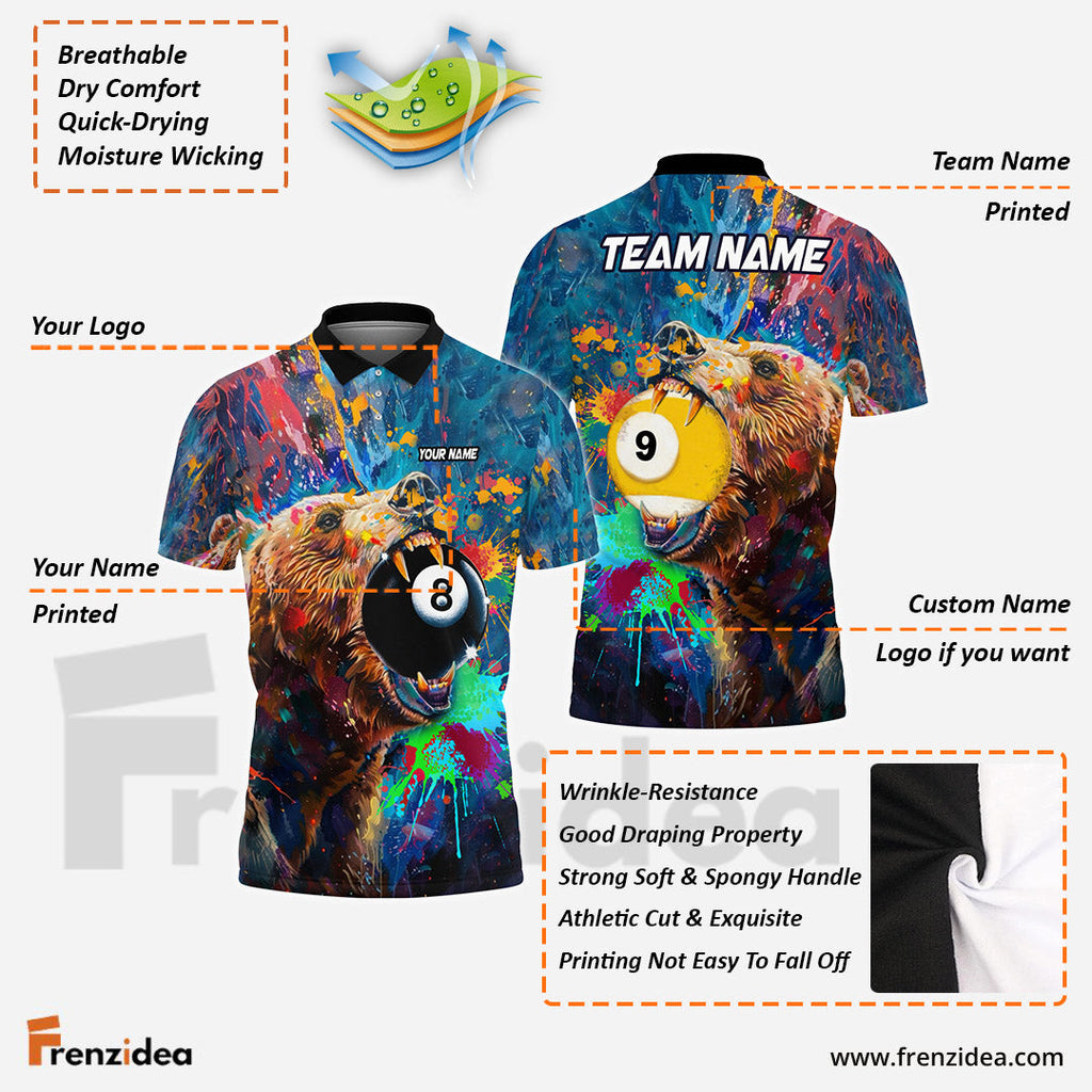 Frenzidea Billiards Ball 8 & 9 Pool Bear Pattern Personalized Name 3D Shirt