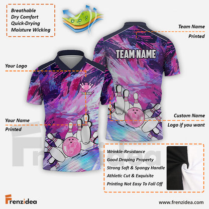 Frenzidea Bowling And Pins Art Of Painting Multicolor Customized Name 3D Shirt ( 4 Colors )