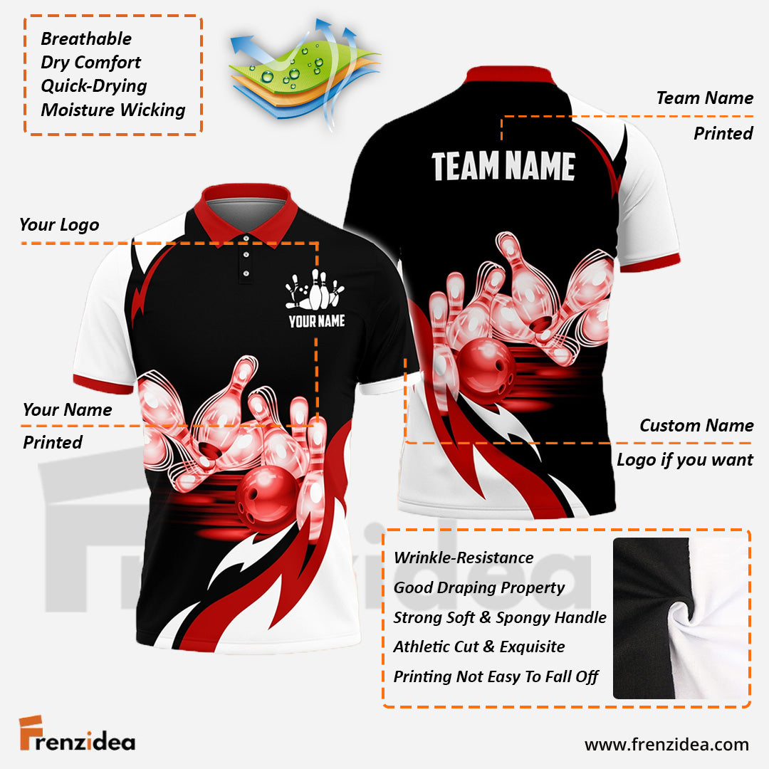 Frenzidea Bowling and Pins Broken Fire Pattern Personalized Name, Team Name 3D Shirt (4 Colors)