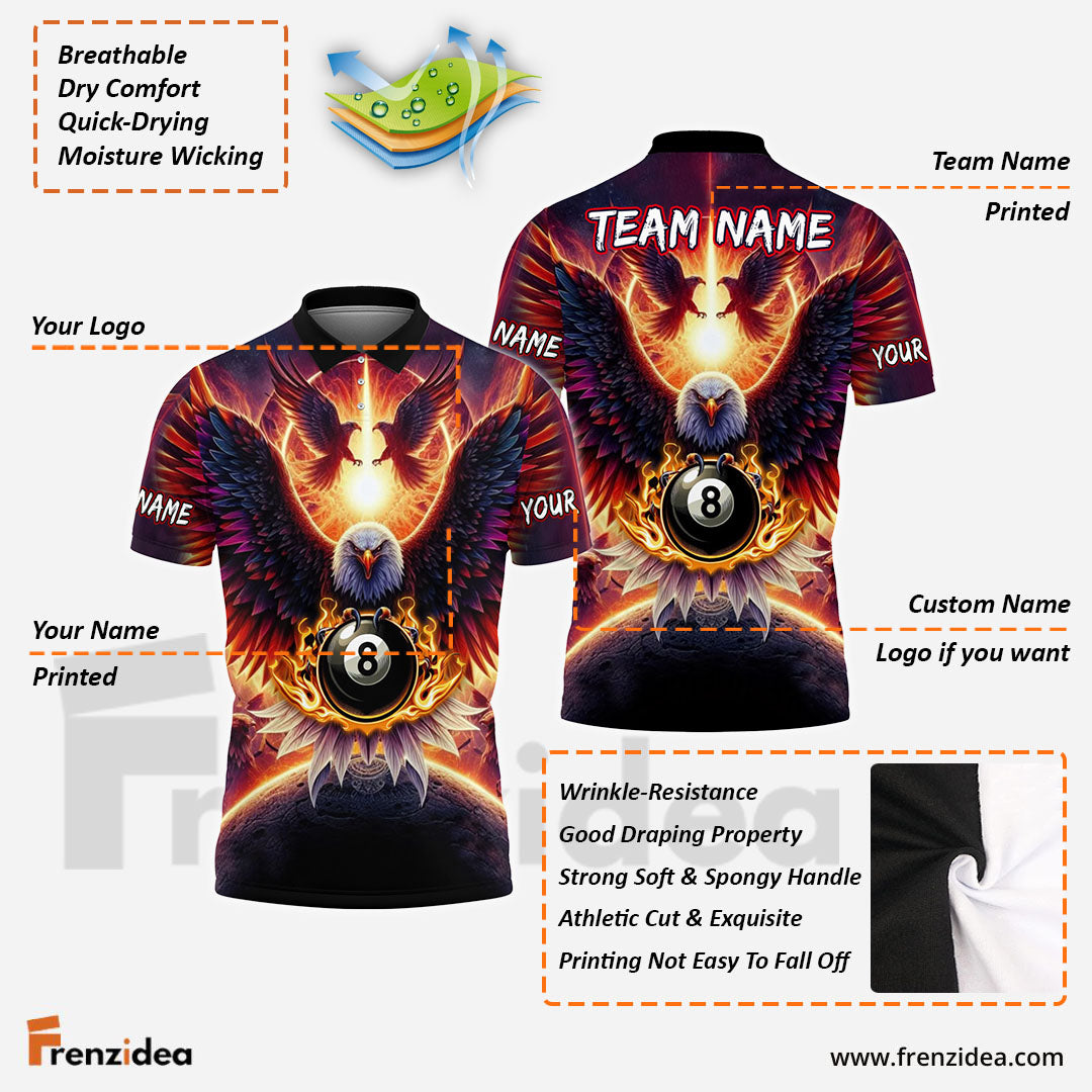 Frenzidea Billiards 8Ball Pool Hawk Pattern Customized Name 3D Shirt (4 Colors)