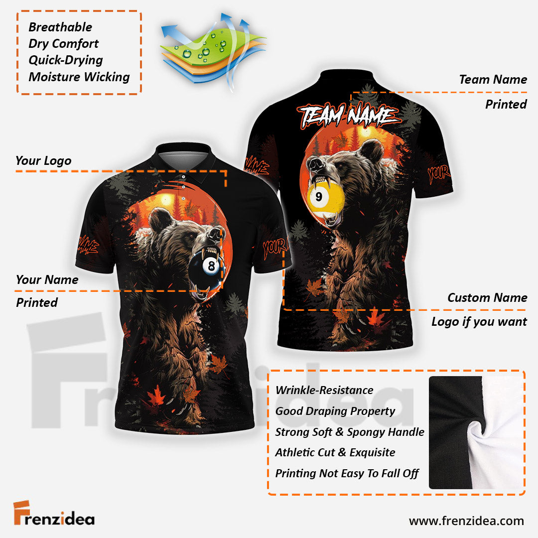 Frenzidea Billiards Ball 8 & Ball 9 Bear Forest Personalized Name, Team Name Unisex Shirt (4 Colors)