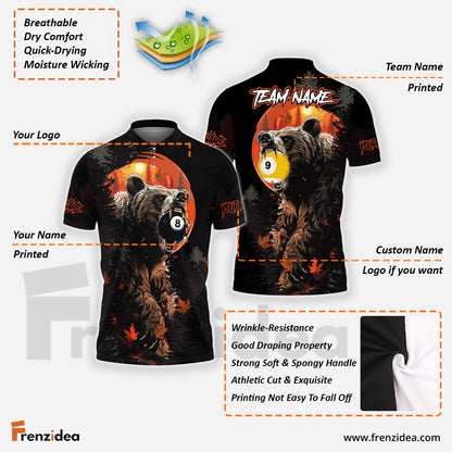 Frenzidea Billiards Ball 8 & Ball 9 Bear Forest Personalized Name, Team Name Unisex Shirt (4 Colors)