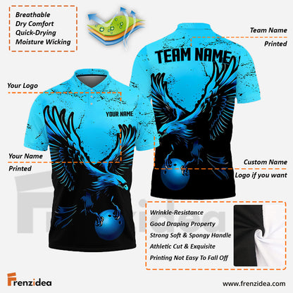 Frenzidea Bowling And Pins Eagle Blue Customized Name 3D Shirt