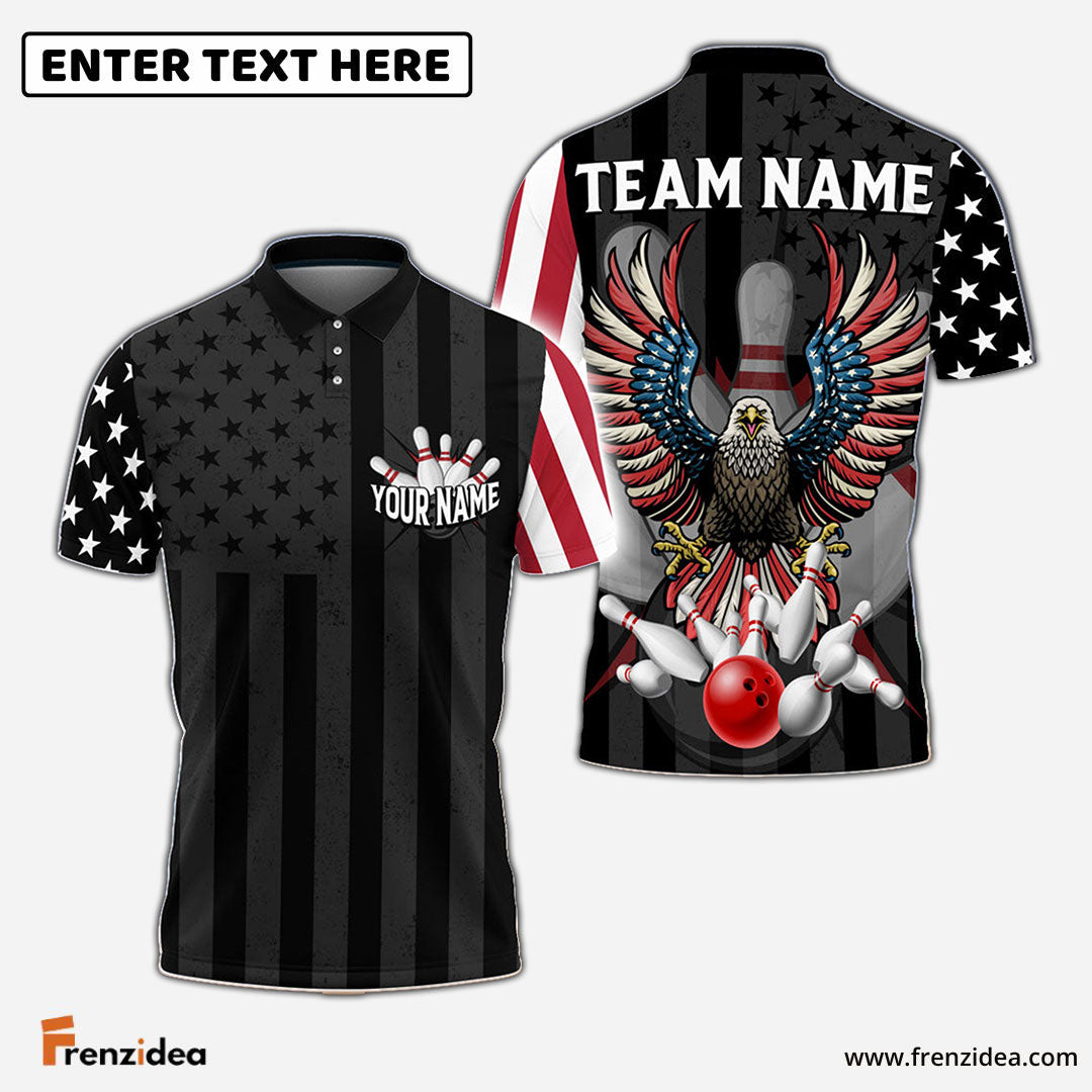 Frenzidea Eagle American Flag Bowling and Pins Multicolor Personalized Name Team Name 3D Shirt