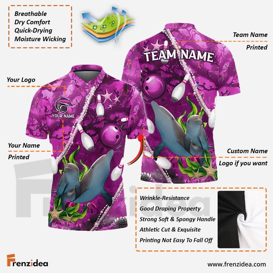 Frenzidea  Bowling And Pins Dolphin Of The Sea Multicolor Customized Name 3D Shirt