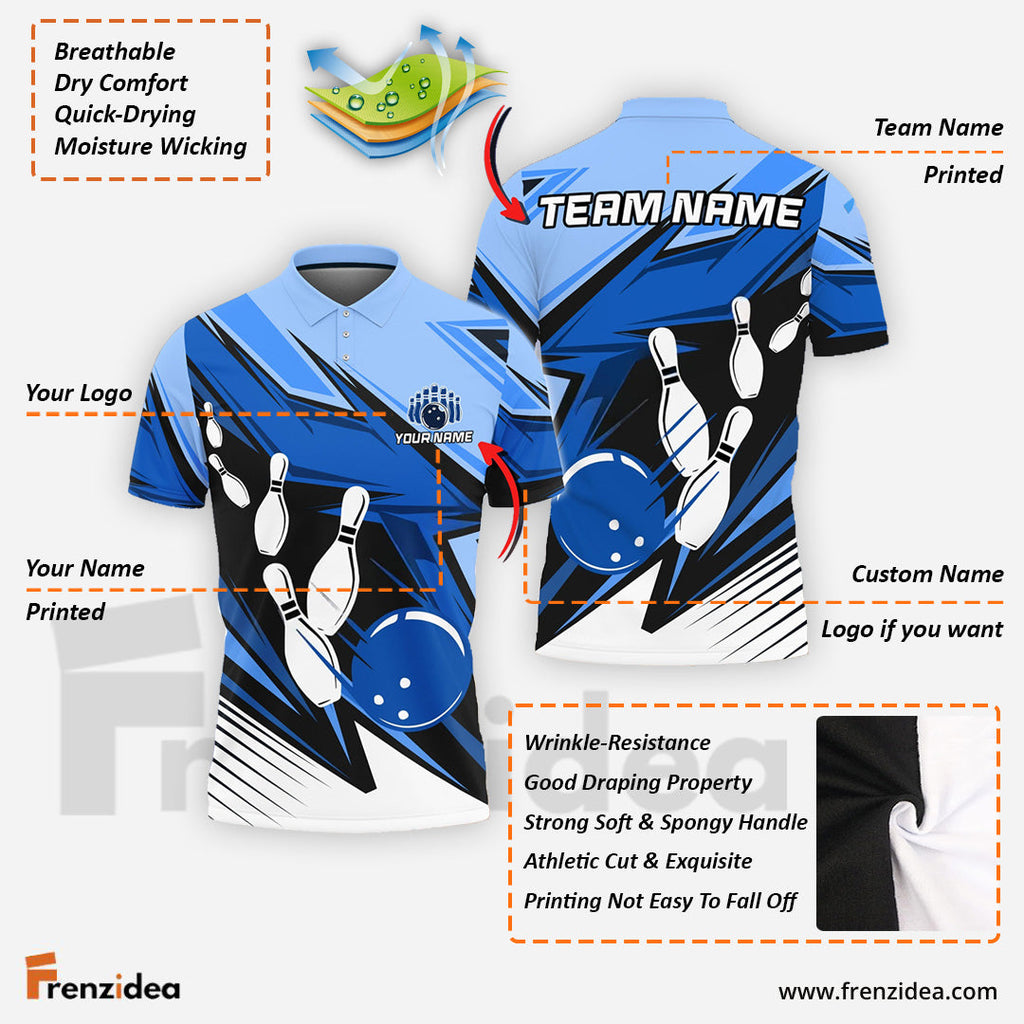 Frenzidea Bowling and Pins Strike Cubes Customized Name, Team Name 3D Shirt (4 Colors)