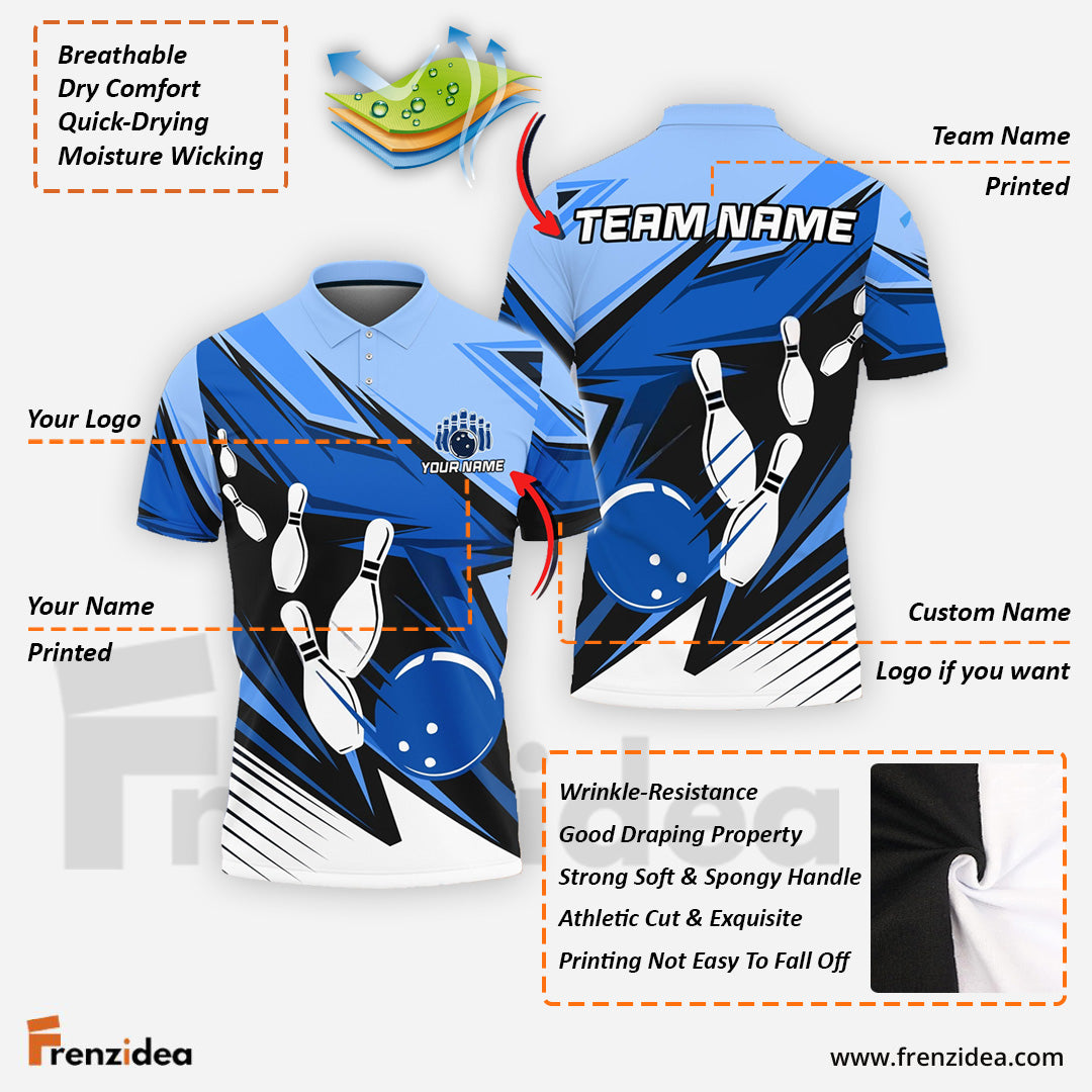 Frenzidea Bowling and Pins Strike Cubes Customized Name, Team Name 3D Shirt (4 Colors)