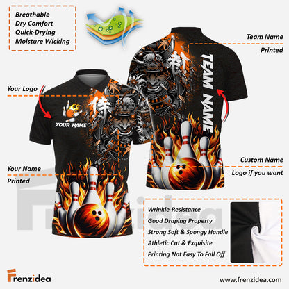 Frenzidea Bowling And Pins Flame Samurai Customized Name 3D Shirt ( 6 Colors)