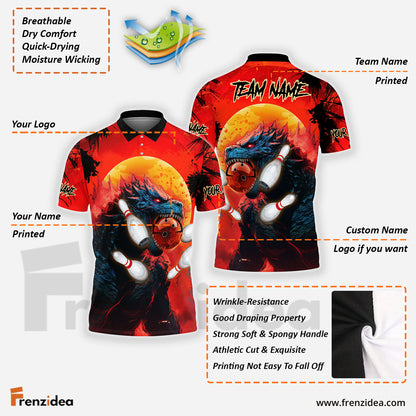 Frenzidea Bowling and Pins Gozilla Customized Name, Team Name 3D Shirt
