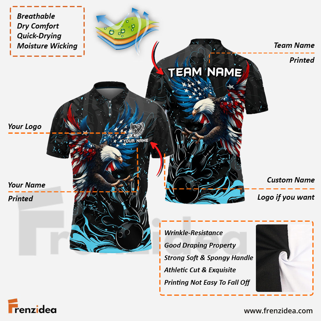 Frenzidea Bowling And Pins Almighty American Eagle Multicolor Customized Name 3D Shirt ( 4 Colors )