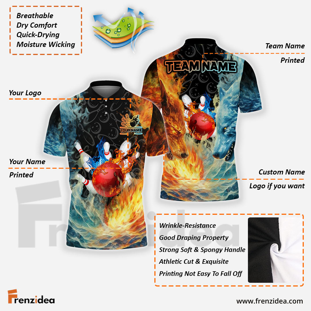 Frenzidea Bowling And Pins Flame and Ice Personalized Name, Team Name 3D Shirt (4 Colors)