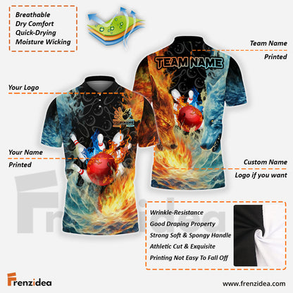 Frenzidea Bowling And Pins Flame and Ice Personalized Name, Team Name 3D Shirt (4 Colors)