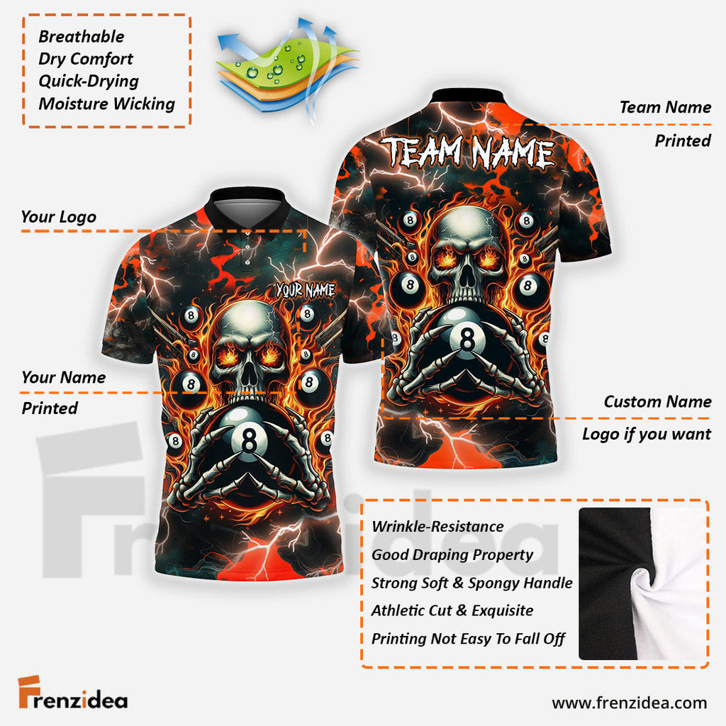 Frenzidea Billiards Ball 8 Pool Skull Fire Thunder Personalized Name 3D Shirt