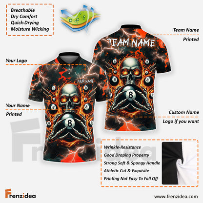 Frenzidea Billiards Ball 8 Pool Skull Fire Thunder Personalized Name 3D Shirt