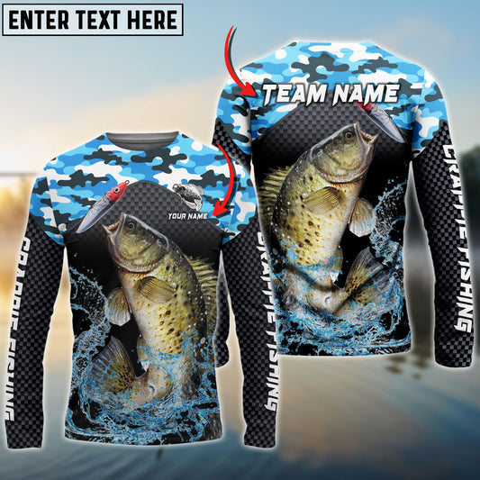 Frenzidea Crappie Fishing Blue Camo Sport Custom Name & Team Name 3D Shirts