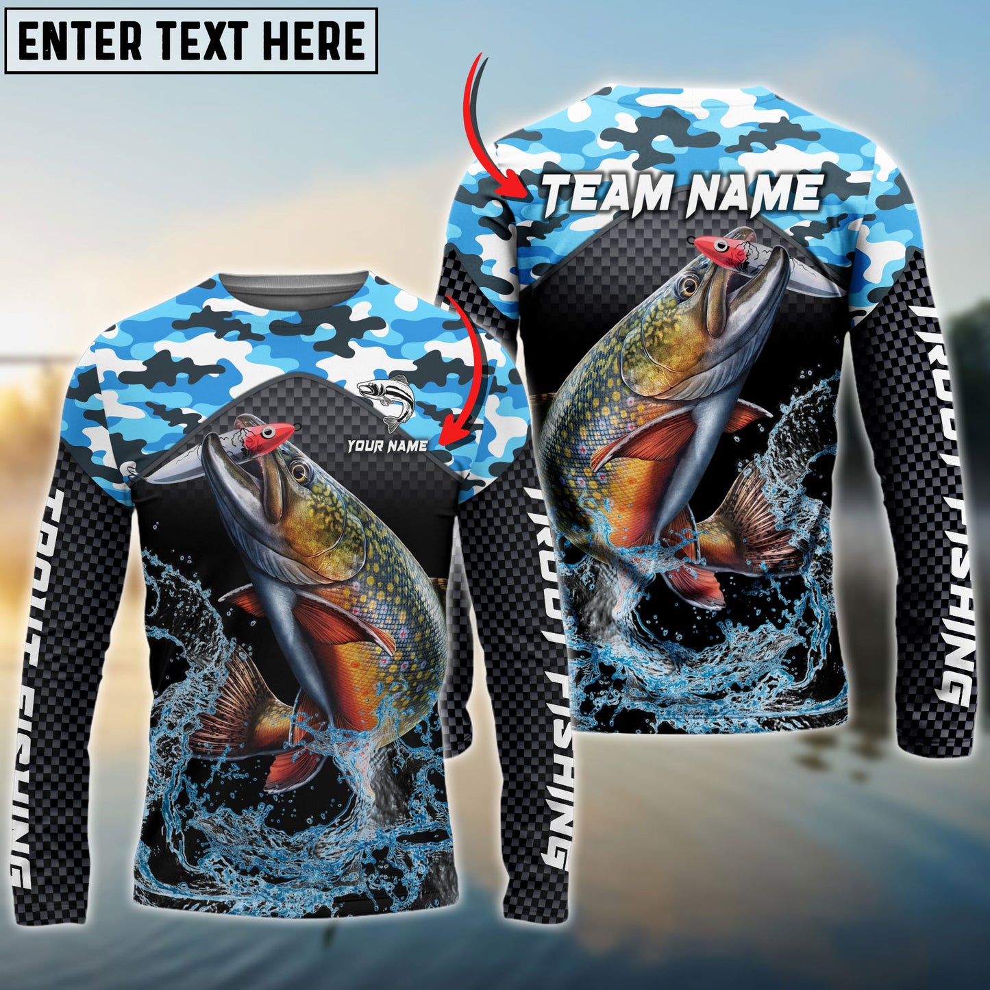 Frenzidea Trout Fishing Blue Camo Sport Custom Name & Team Name 3D Shirts