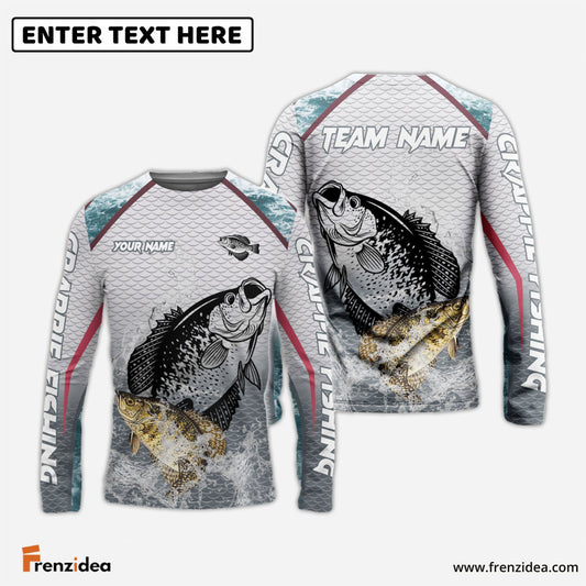 Frenzidea Crappie Fishing White Fin Water Silhouette Sport Custom Name & Team Name 3D Shirts