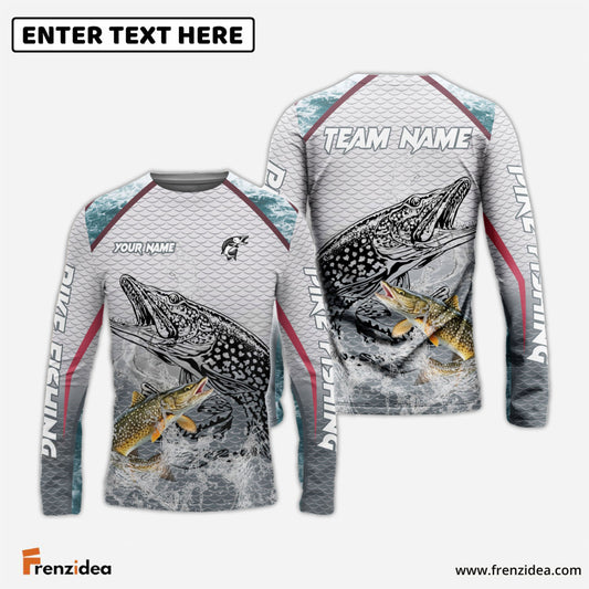 Frenzidea Pike Fishing White Fin Water Silhouette Sport Custom Name & Team Name 3D Shirts