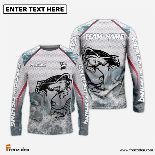 Frenzidea Catfish Fishing White Fin Water Silhouette Sport Custom Name & Team Name 3D Shirts