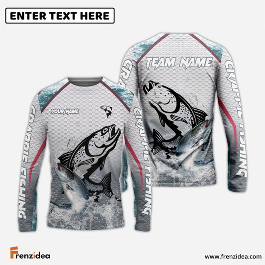 Frenzidea Salmon Fishing White Fin Water Silhouette Sport Custom Name & Team Name 3D Shirts