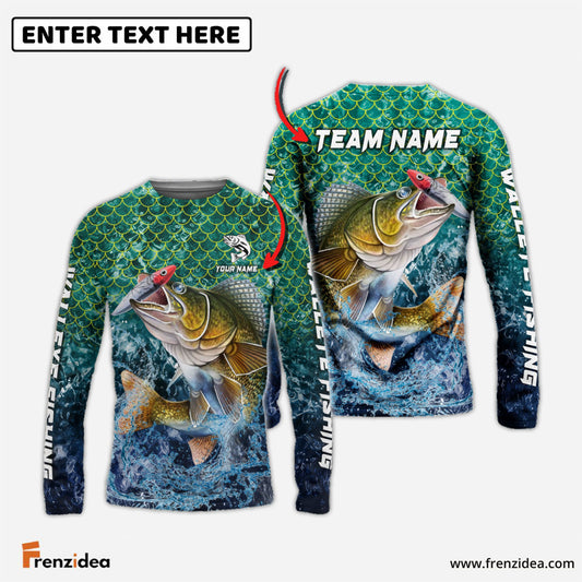 Frenzidea Walleye Fishing Yellow Fin Sport Custom Name & Team Name 3D Shirts