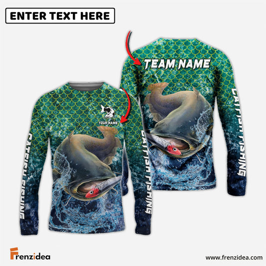 Frenzidea Catfish Fishing Yellow Fin Sport Custom Name & Team Name 3D Shirts