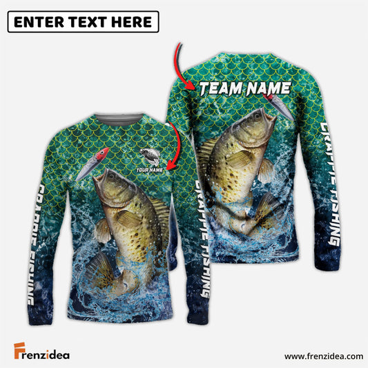 Frenzidea Crappie Fishing Yellow Fin Sport Custom Name & Team Name 3D Shirts