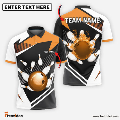 Frenzidea Bowling and Pins Tornado and Fire Pattern Customized Name, Team Name 3D Shirt (4 Colors)
