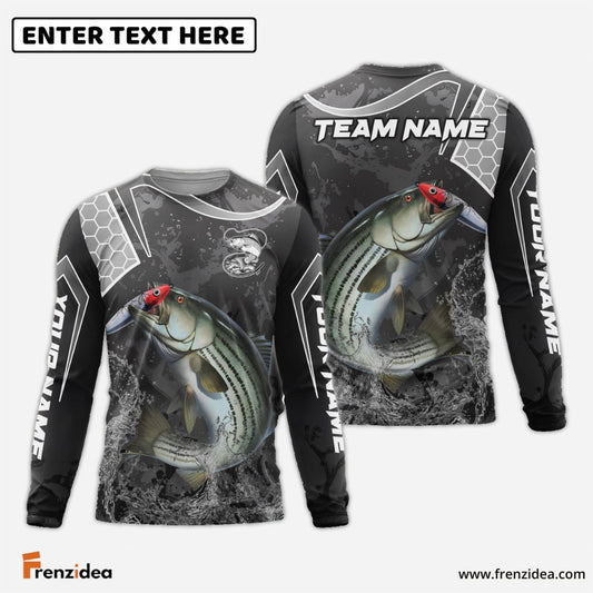 Frenzidea Striped Bass Fishing Gray Camo Sport Custom Name & Team Name 3D Shirts