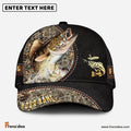 Frenzidea Personalized Walleye Black Leather Camo Pattern Fishing Classic Cap