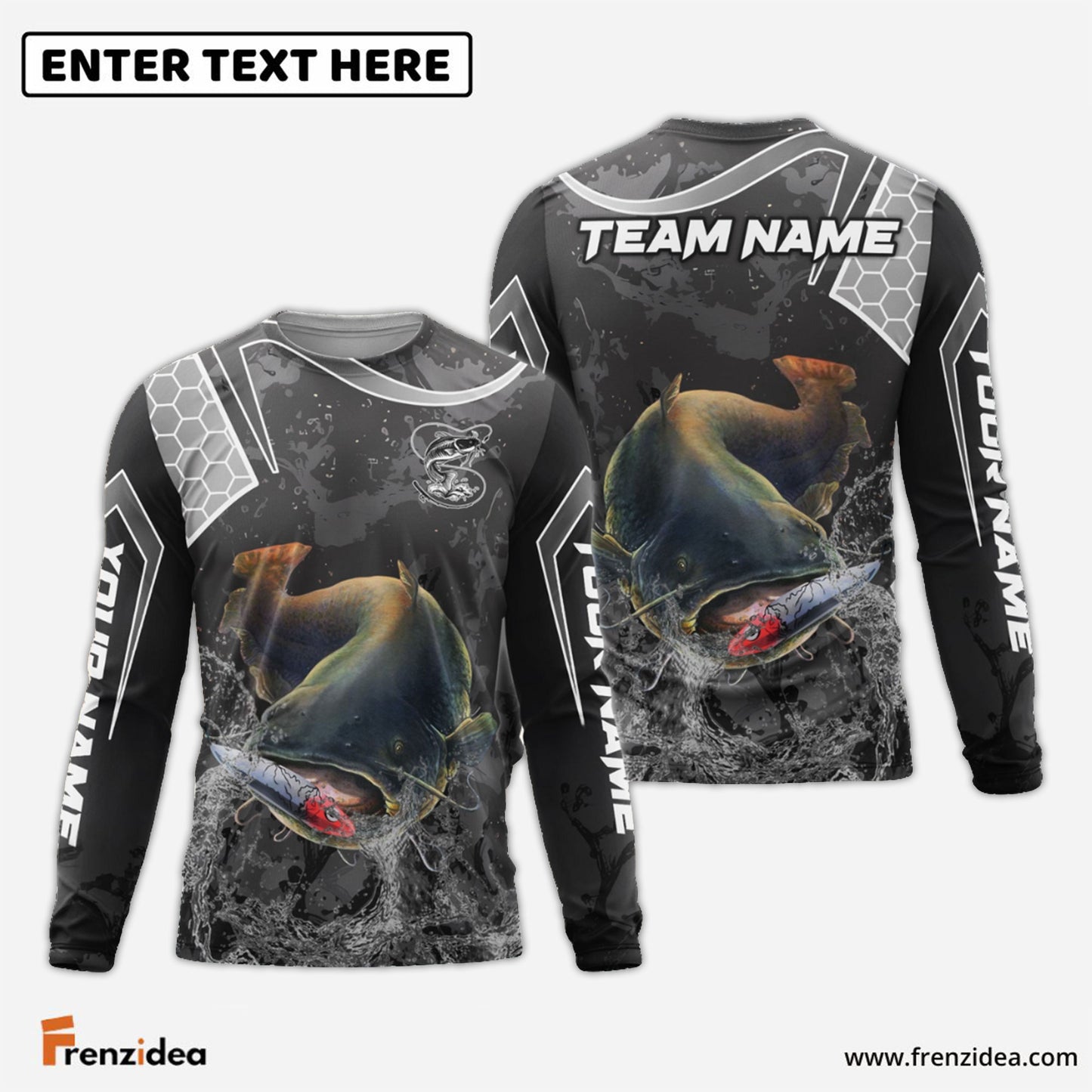Frenzidea Catfish Fishing Gray Camo Sport Custom Name & Team Name 3D Shirts