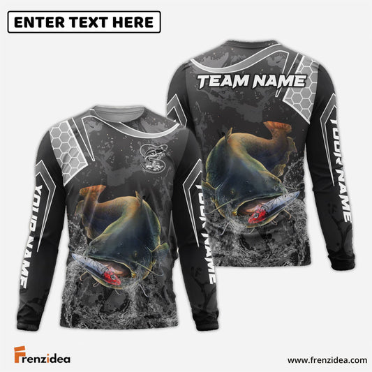 Frenzidea Catfish Fishing Gray Camo Sport Custom Name & Team Name 3D Shirts