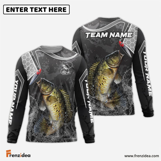 Frenzidea Crappie Fishing Gray Camo Sport Custom Name & Team Name 3D Shirts